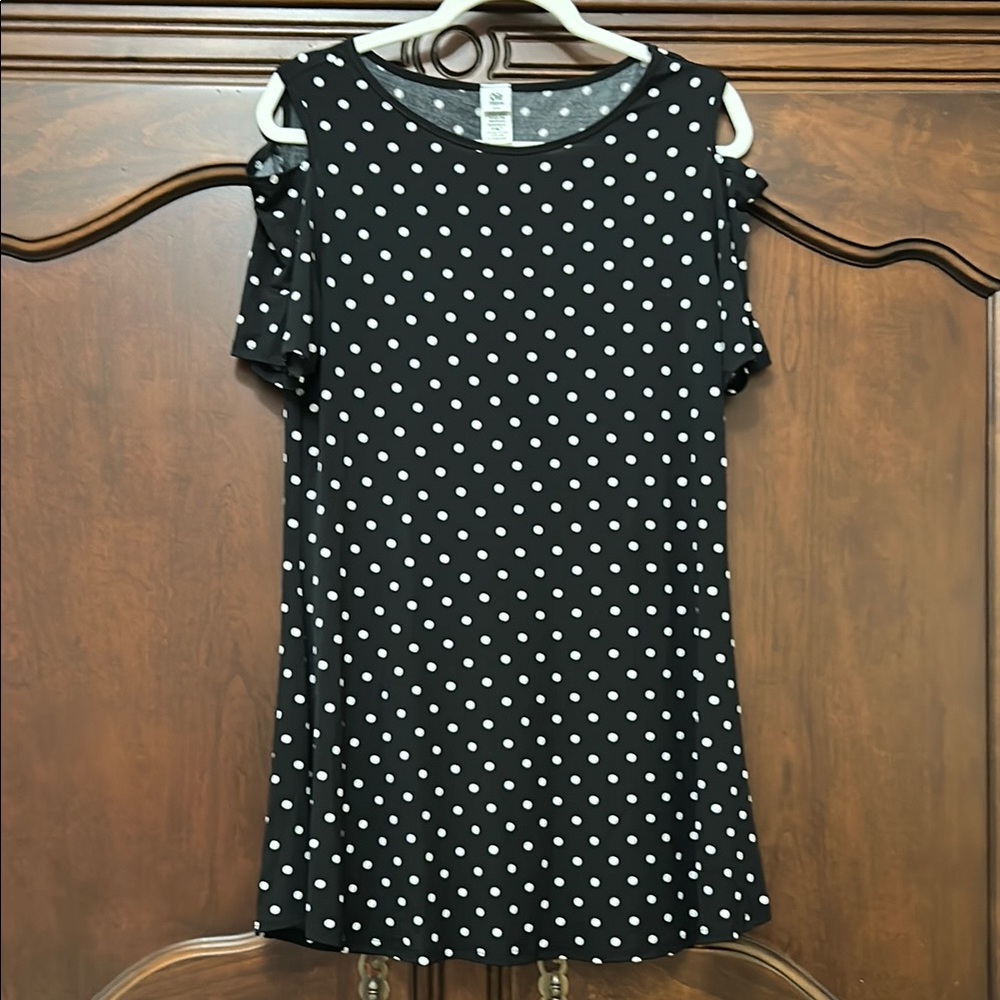 Polka Dot Cold Shoulder Tunic-XL